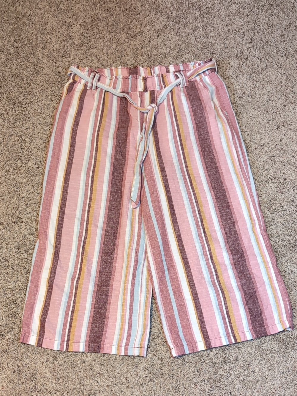 A.N.A. Striped Pink Wide-Leg Women’s Paper Bag Linen Capris XL - Picture 1 of 7